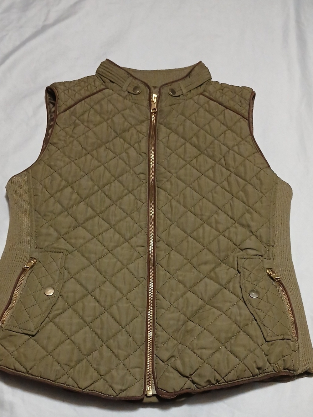 Love Tree Olive Quilted Vest with Gold Hardware